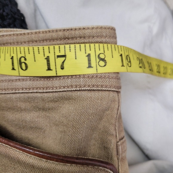 Lauren Jeans Co Ralph Lauren Tan Denim Skirt Leather Trim Pockets Size 12 - Picture 10 of 12